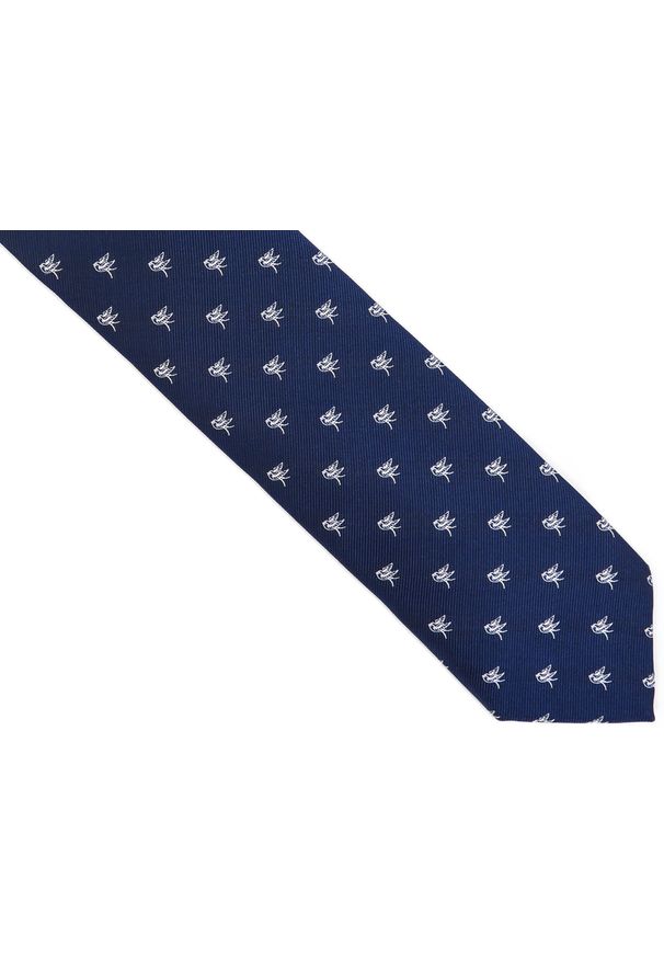 Adam Collection - Granatowy krawat męski w ptaszki D252. Kolor: niebieski. Materiał: mikrofibra, tkanina