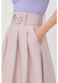 Marciano Guess spódnica z domieszką lnu kolor fioletowy midi rozkloszowana. Kolor: fioletowy. Materiał: len #3