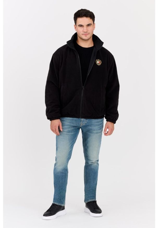 Tommy Jeans - TOMMY JEANS Czarny dwustronny męski bomber z polarem. Kolor: czarny. Materiał: polar. Wzór: jednolity