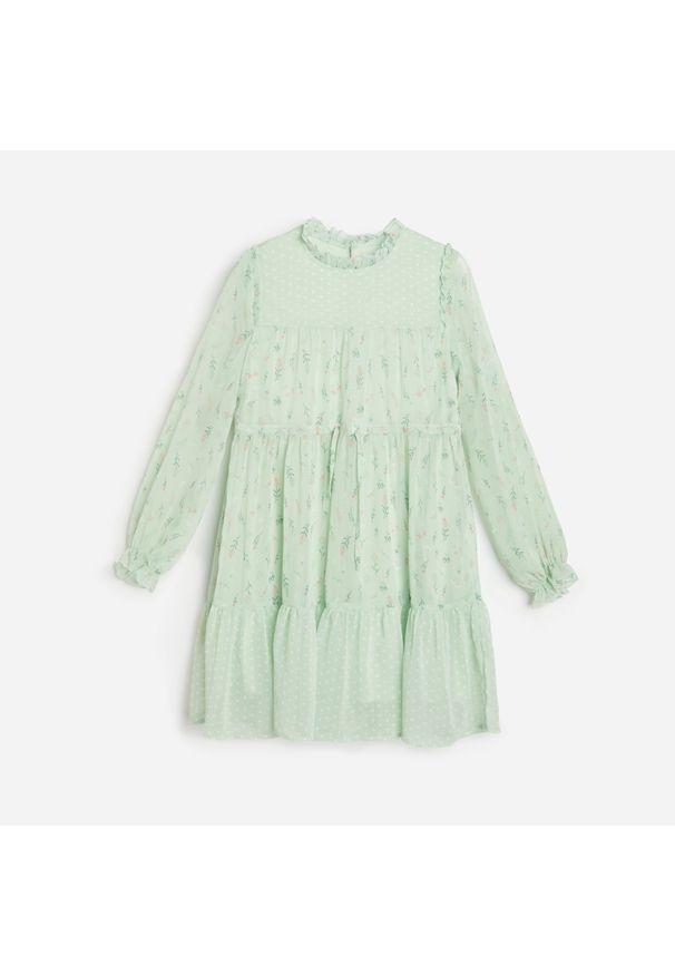 Reserved - Sukienka ze wzorzystej tkaniny - Zielony. Kolor: zielony. Materiał: tkanina