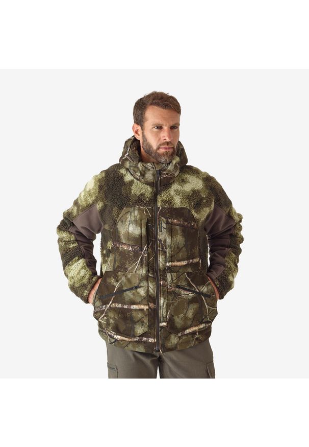 SOLOGNAC - Kurtka Solognac Warm 900 camo. Kolor: wielokolorowy, brązowy, zielony. Materiał: materiał, polar. Sport: outdoor