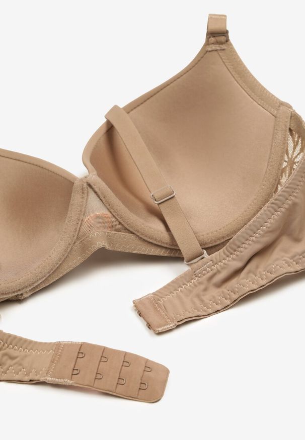 Renee - Ciemnobeżowy Biustonosz Miseczka C z Koronkową Wstawką Mailenne. Kolor: beżowy. Materiał: koronka. Wzór: koronka