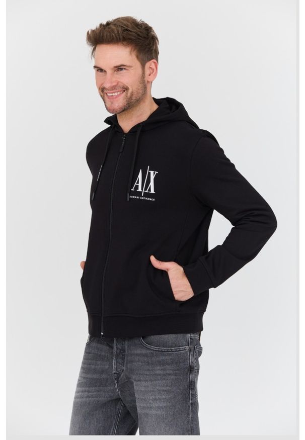 Armani Exchange - ARMANI EXCHANGE Czarna męska bluza z kapturem, Rozmiar M. Typ kołnierza: kaptur. Kolor: czarny
