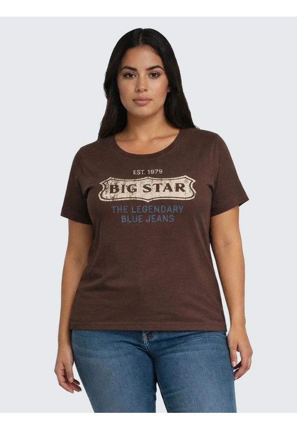 Big-Star - Koszulka damska z linii Authentic z logo BIG STAR brązowa Rissmelna 804. Okazja: na co dzień. Kolor: brązowy. Materiał: dzianina. Wzór: nadruk. Sezon: jesień, zima. Styl: casual, klasyczny