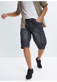 bonprix - Długie dżinsowe bermudy bojówki, relaxed fit. Kolor: czarny. Długość: długie #1