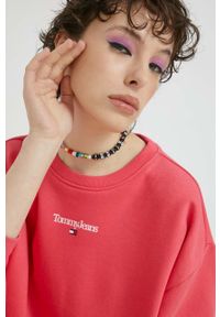 Tommy Jeans bluza damska kolor różowy z nadrukiem. Kolor: różowy. Materiał: bawełna, dzianina. Wzór: nadruk #2