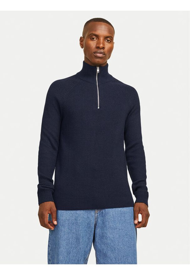 Jack & Jones Sweter Pannel 12258473 Granatowy Regular Fit. Kolor: niebieski. Materiał: bawełna