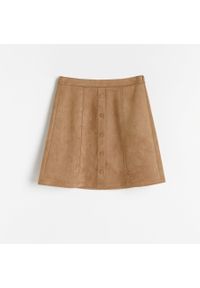 Reserved - Spódnica mini z imitacji zamszu - Beżowy. Kolor: beżowy. Materiał: zamsz #1