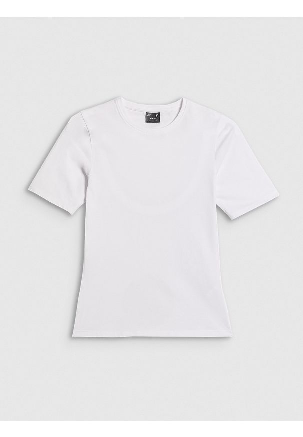 4f - 4F T-shirt slim gładki damski - biały S. Okazja: na co dzień. Kolor: biały. Materiał: materiał. Wzór: gładki. Styl: casual