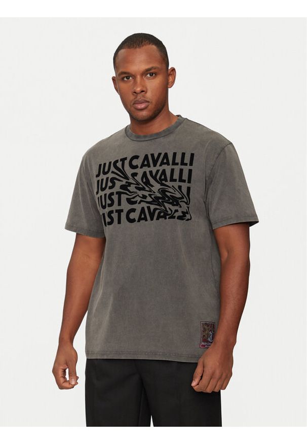 Just Cavalli T-Shirt 77OAHC05 Czarny Regular Fit. Kolor: czarny. Materiał: bawełna