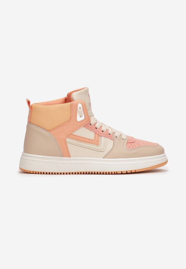 Renee - Biało-Pomarańczowe Sneakersy Maeramia. Okazja: na co dzień. Kolor: beżowy. Materiał: jersey, jeans