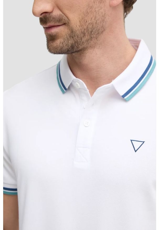 Guess - GUESS Białe męskie polo Pique, Rozmiar XL. Typ kołnierza: polo. Kolor: biały