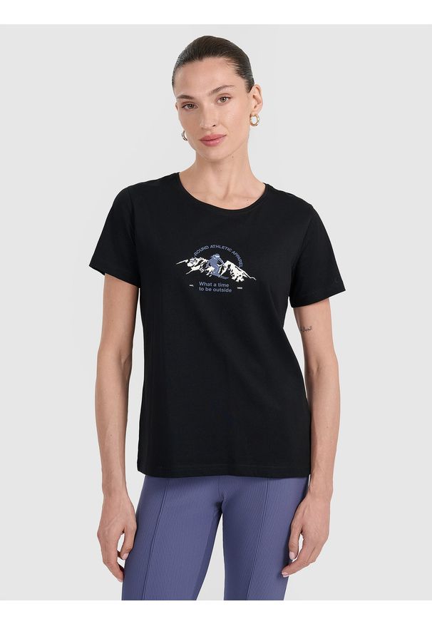 4f - 4F T-shirt regular z nadrukiem damski - czarny XS. Okazja: na co dzień. Kolor: czarny. Materiał: bawełna, materiał. Wzór: nadruk. Styl: casual