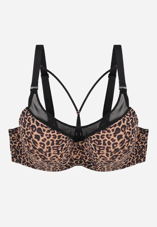 Born2be - Ciemnobeżowy Biustonosz z Ozdobną Siateczką i Paseczkami przy Dekolcie Anesa. Kolor: beżowy