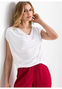 bonprix - Bluzka kaskadowa z mieszanki wiskozy. Typ kołnierza: dekolt woda. Kolor: biały. Materiał: wiskoza #1