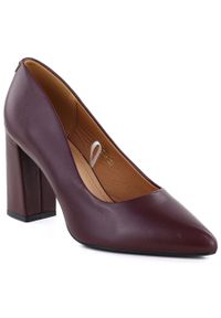 Czółenka na słupku w szpic zamszowe bordowe Sergio Leone PB216. Kolor: czerwony. Materiał: skóra ekologiczna. Szerokość cholewki: normalna. Obcas: na słupku #1