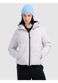 4f - 4F Kurtka puchowa z wypełnieniem syntetycznym damska - szara S. Okazja: na co dzień, na spacer. Kolor: szary. Materiał: syntetyk, puch. Wzór: gładki. Sezon: zima. Styl: casual #1