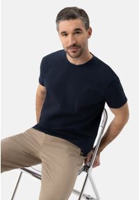 Volcano - T-shirt ze strukturą TM-FROST. Kolor: niebieski. Materiał: bawełna, jeans, materiał. Długość rękawa: krótki rękaw. Długość: krótkie. Wzór: ze splotem. Sezon: wiosna, lato. Styl: elegancki, sportowy, klasyczny #1