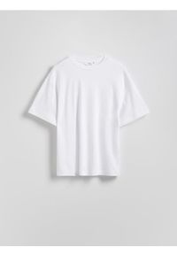Reserved - T-shirt oversize z merceryzowanej bawełny - biały. Kolor: biały. Materiał: bawełna #1