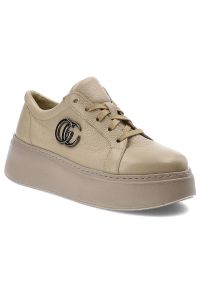 Beżowe Sneakersy Armodo Damskie Stylowe Obuwie. Okazja: na imprezę. Kolor: beżowy. Materiał: materiał