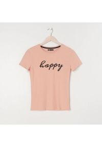 Sinsay - Koszulka z napisem - Różowy. Kolor: różowy. Wzór: napisy #1