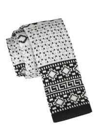 Krawat Knit (Dzianinowy) - Wzór Norweski - Świąteczny - Alties - Biało-Czarny. Kolor: biały, wielokolorowy, czarny. Materiał: poliester. Styl: wizytowy #1