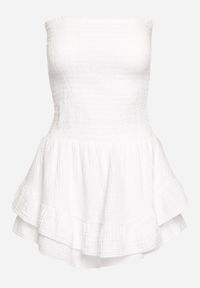 Renee - Biały Bawełniany Kombinezon z Elastyczną Górą i Falbankami Palelia. Okazja: na co dzień. Kolor: biały. Materiał: bawełna. Styl: casual #5