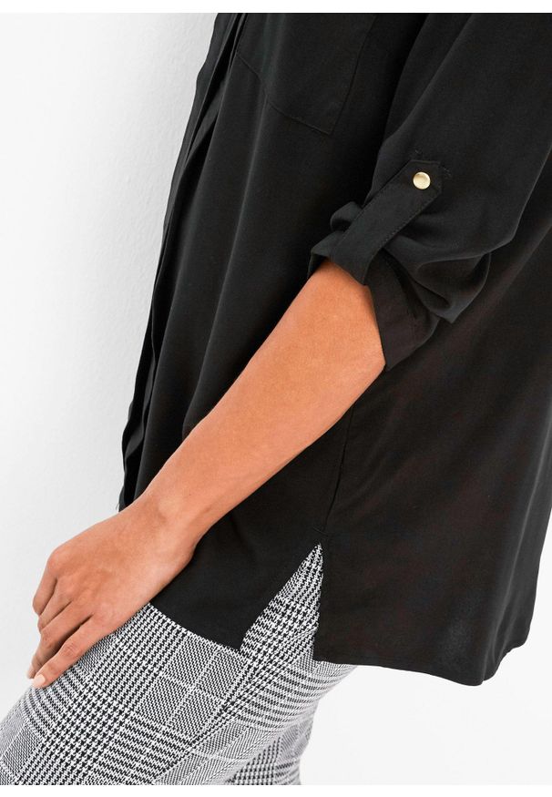 bonprix - Bluzka tunikowa z lejącej wiskozy. Kolor: czarny. Materiał: wiskoza. Styl: elegancki