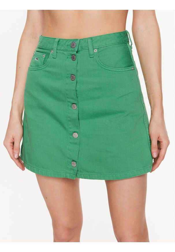 Tommy Jeans Spódnica trapezowa A-Line DW0DW15663 Zielony Regular Fit. Kolor: zielony. Materiał: bawełna