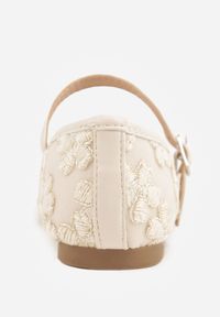 Born2be - Beżowe Siateczkowe Balerinki z Paskiem z Klamerką i Haftowanymi Kwiatami Erolea. Okazja: na co dzień, na uczelnię. Zapięcie: pasek. Kolor: beżowy. Materiał: jeans. Wzór: haft, kwiaty. Styl: casual #2