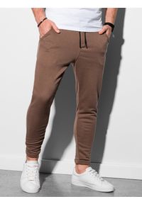 Ombre Clothing - Spodnie męskie dresowe P949 - brązowe - XL. Kolor: brązowy. Materiał: dresówka. Styl: klasyczny