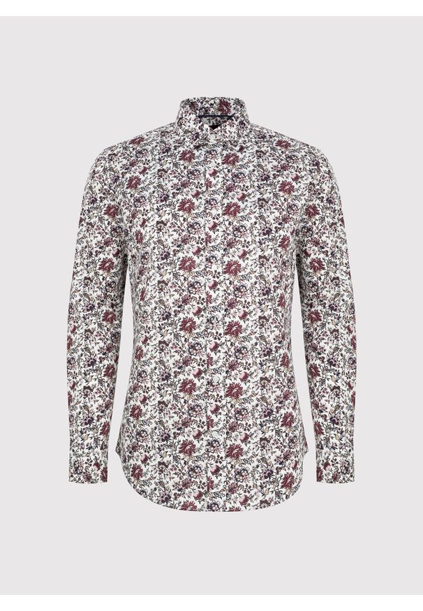 Pako Lorente - PAKO LORENTE – Biała koszula w kwiaty. Typ kołnierza: kołnierzyk klasyczny. Kolor: biały. Materiał: elastan, bawełna. Długość rękawa: długi rękaw. Długość: długie. Wzór: kwiaty. Styl: klasyczny