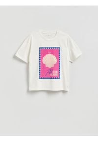 Reserved - T-shirt z nadrukiem - biały. Kolor: biały. Materiał: dzianina, bawełna. Wzór: nadruk #1