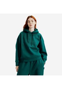 Decathlon - Bluza z kapturem damska Elementals. Typ kołnierza: kaptur. Kolor: zielony. Materiał: materiał, prążkowany, poliester, bawełna, elastan, tkanina
