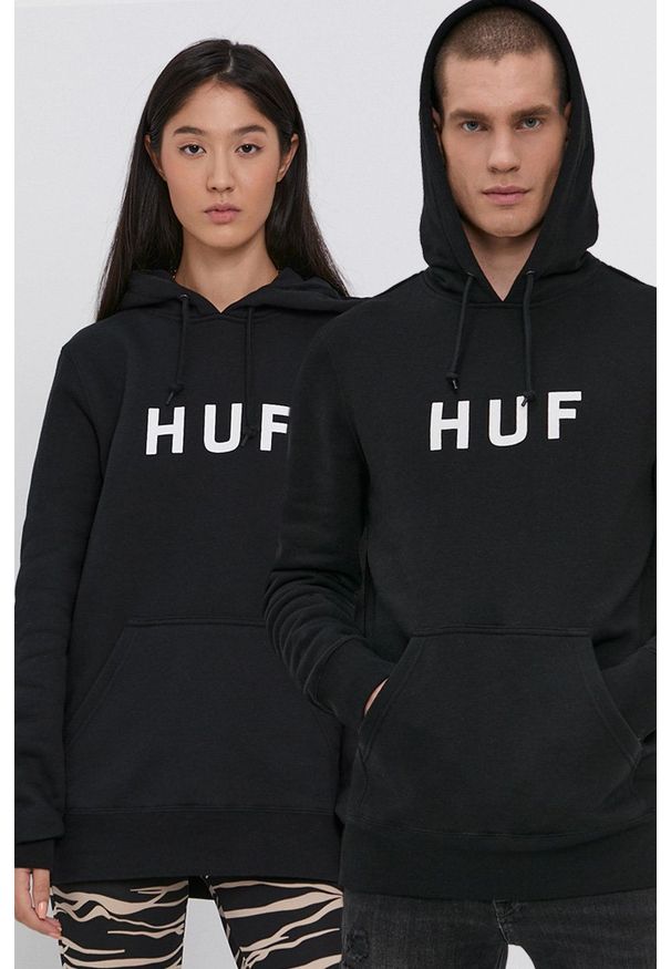 HUF Bluza kolor czarny z kapturem z nadrukiem. Typ kołnierza: kaptur. Kolor: czarny. Materiał: dzianina. Wzór: nadruk
