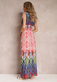 Renee - Czerwono-Granatowa Sukienka Maxi w Stylu Boho z Gumką w Pasie Bernette. Kolor: czerwony. Styl: boho. Długość: maxi #3