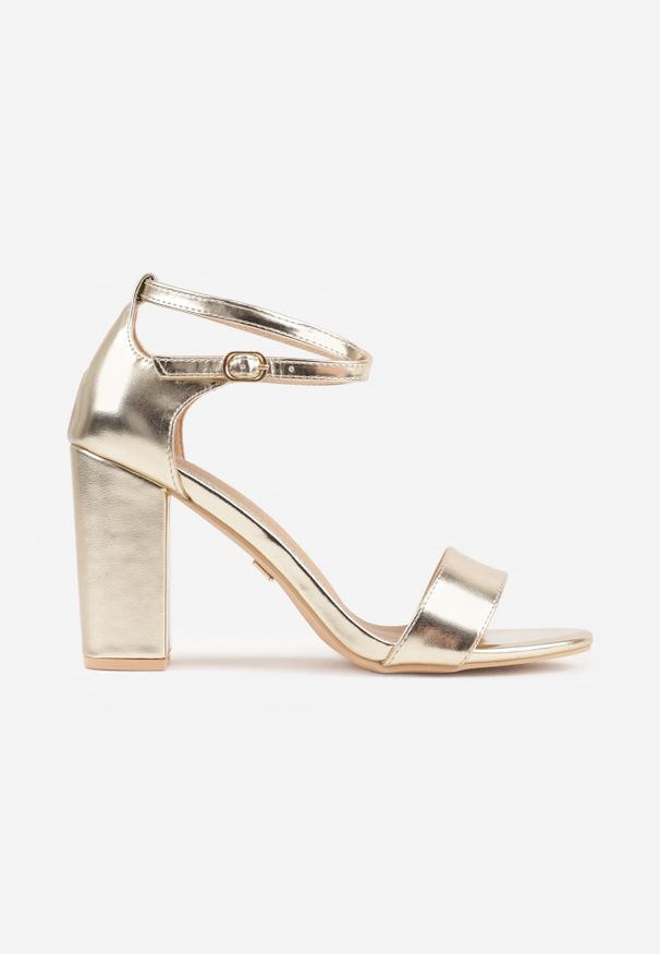 Renee - Złote Sandały na Słupku VICES ze Skórzaną Wkładką i Paskami Wokół Kostki Syneilla. Zapięcie: pasek. Kolor: złoty. Materiał: skóra. Wzór: paski. Obcas: na słupku