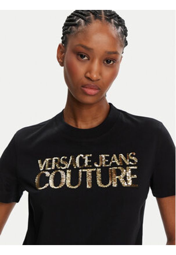 Versace Jeans Couture T-Shirt 78HAHE02 Czarny Regular Fit. Kolor: czarny. Materiał: bawełna