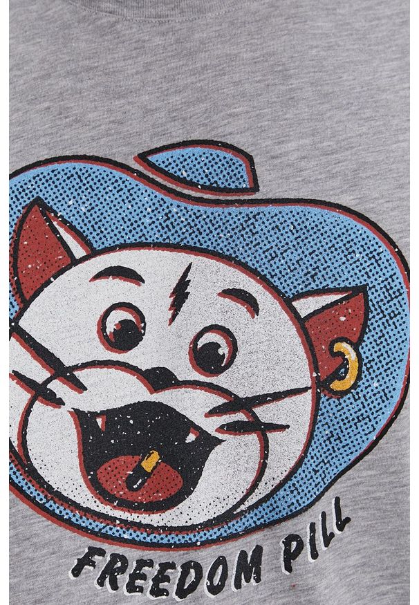 Sisley - T-shirt. Okazja: na co dzień. Kolor: szary. Materiał: dzianina. Wzór: nadruk. Styl: casual