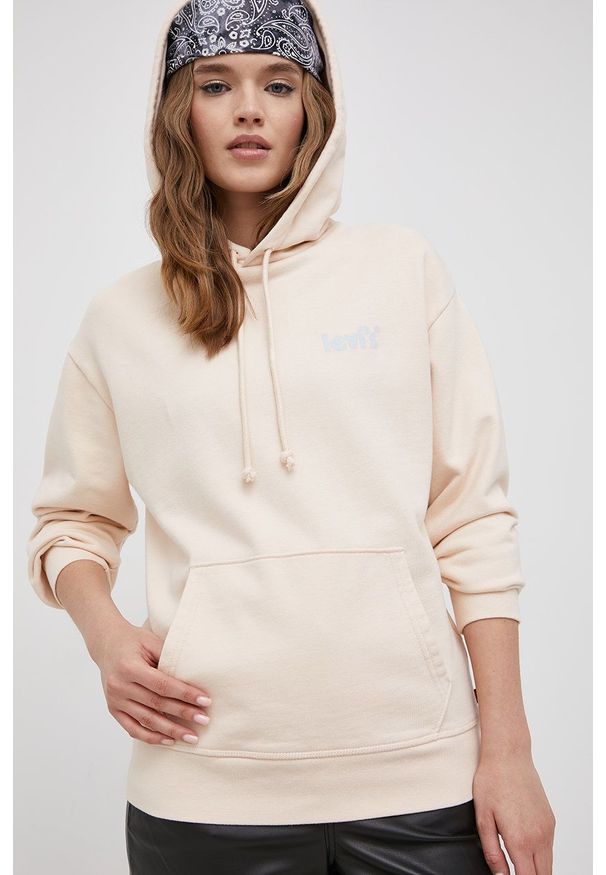 Levi's® - Levi's Bluza bawełniana damska kolor różowy z kapturem z nadrukiem. Okazja: na spotkanie biznesowe. Typ kołnierza: kaptur. Kolor: różowy. Materiał: bawełna. Wzór: nadruk. Styl: biznesowy
