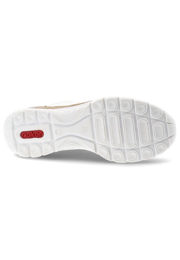 Półbuty damskie Rieker, cholewka ze skóry naturalnej gładkiej sportowa forma klasyczne sznurowanie lekka elastyczna podeszwa, białe, N42K5-80. Okazja: na co dzień. Zapięcie: sznurówki. Kolor: biały. Materiał: skóra. Szerokość cholewki: normalna. Wzór: gładki. Styl: sportowy, klasyczny