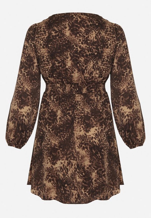 Born2be - Brązowa Sukienka o Rozkloszowanym Kroju z Bufiastymi Rękawami Salanela. Okazja: na imprezę, na co dzień. Typ kołnierza: dekolt w serek. Kolekcja: plus size. Kolor: brązowy. Sezon: lato. Typ sukienki: dla puszystych. Styl: casual, elegancki