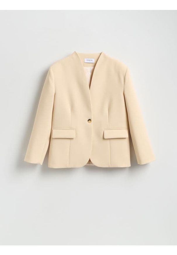 Reserved - Jednorzędowa marynarka - kremowy. Kolor: kremowy. Materiał: tkanina, wiskoza