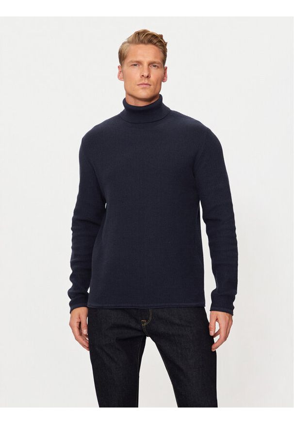 Jack & Jones Golf Cooper 12259310 Granatowy Regular Fit. Typ kołnierza: golf. Kolor: niebieski. Materiał: bawełna