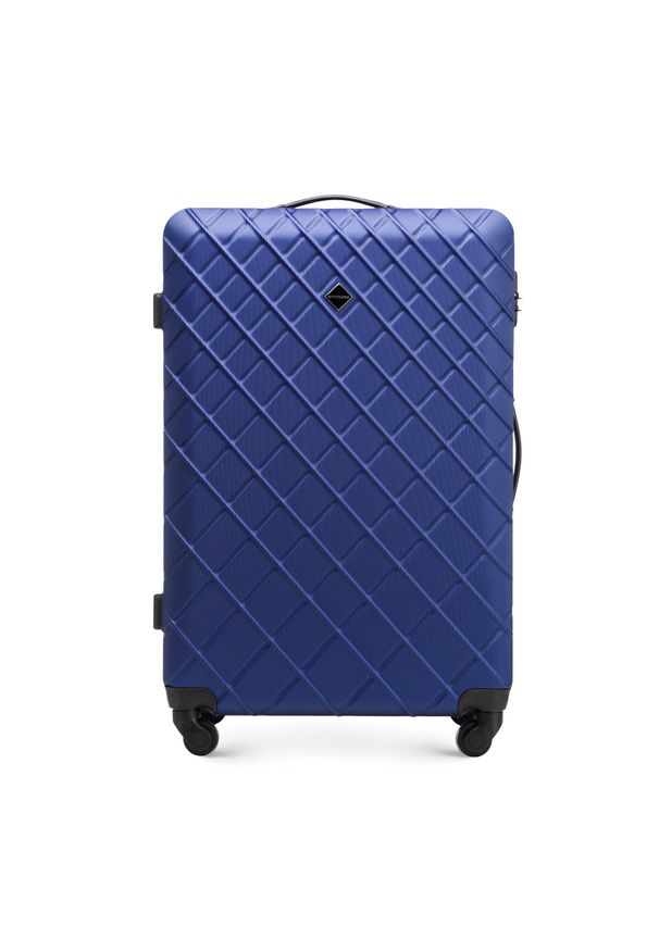 Wittchen - Duża walizka z ABS-u w ukośną kratkę granatowa. Kolor: niebieski. Materiał: guma. Wzór: kratka
