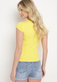 Born2be - Żółty Bawełniany T-shirt z Ozdobnym Nadrukiem Ianestra. Kolor: żółty. Materiał: bawełna. Wzór: nadruk. Sezon: lato #6
