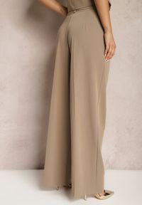 Renee - Ciemnobeżowe Eleganckie Spodnie Garniturowe z Wysokim Stanem Lainiva. Okazja: na imprezę. Stan: podwyższony. Kolor: beżowy. Styl: elegancki #5