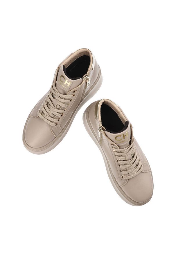 Beżowe Sneakersy CheBello Damskie Buty Jesienne. Kolor: beżowy. Materiał: skóra, materiał. Szerokość cholewki: normalna. Sezon: jesień. Styl: sportowy