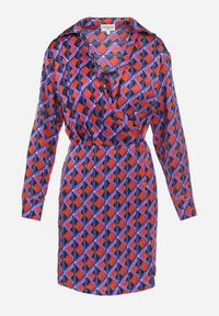 Born2be - Fioletowa Kopertowa Sukienka z Gumką w Pasie Sabeen. Kolor: fioletowy. Materiał: tkanina. Wzór: geometria. Typ sukienki: kopertowe. Styl: klasyczny #4