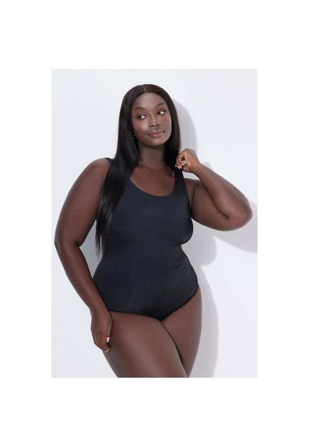 ULLA POPKEN - Damskie Strój kąpielowy bardzo miękka podszewka marszczenie z boku. Kolekcja: plus size. Kolor: czarny. Materiał: poliester, materiał, elastan